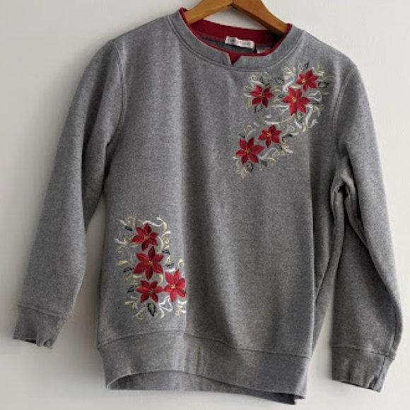 Hasting and Smith Gray Poinsettia Christmas Sweatshirt Size SP - Picture 1 of 9